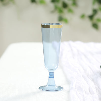 Sophisticated Dusty Blue Champagne Flutes with Gold Rim