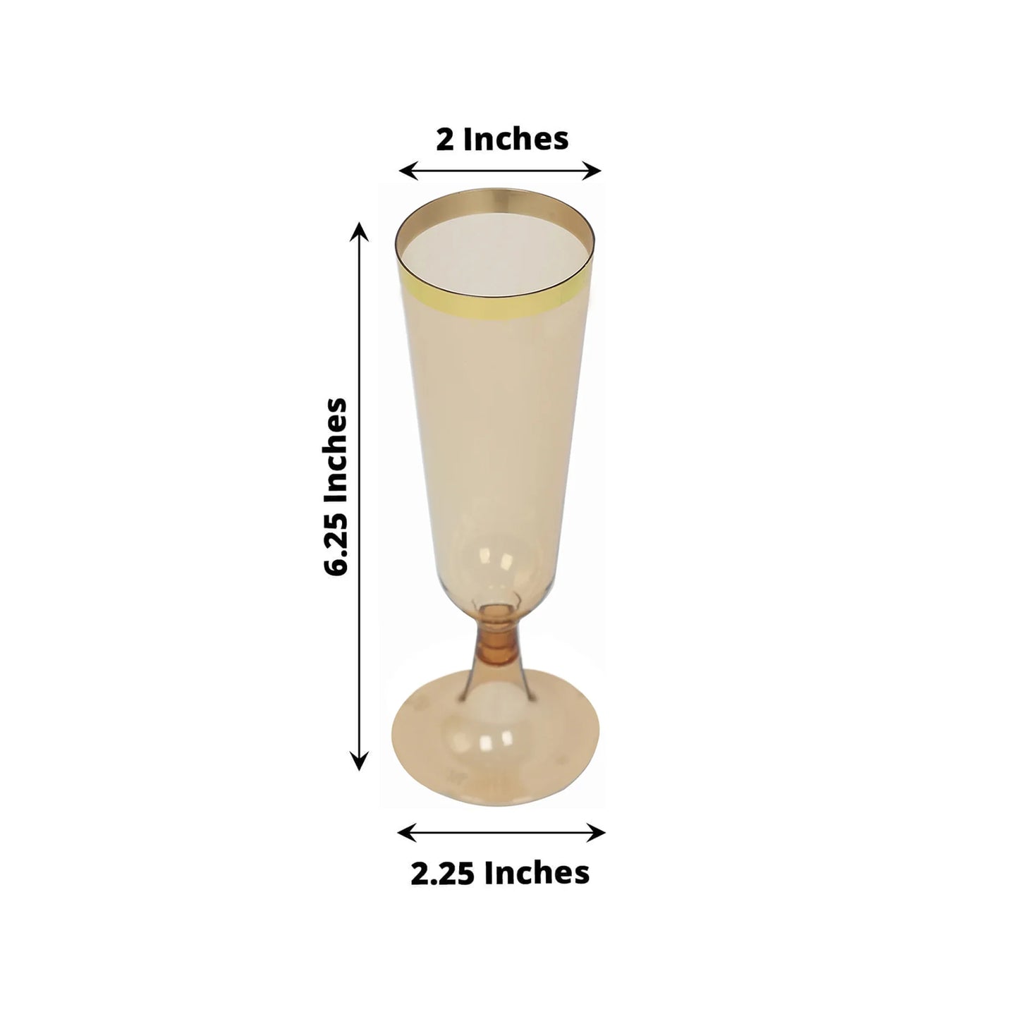 12 Pack Amber Gold Disposable Champagne Flutes with Gold Rim, 5oz Transparent Plastic Toasting Cocktail Wine Glasses with Detachable Base - 6"