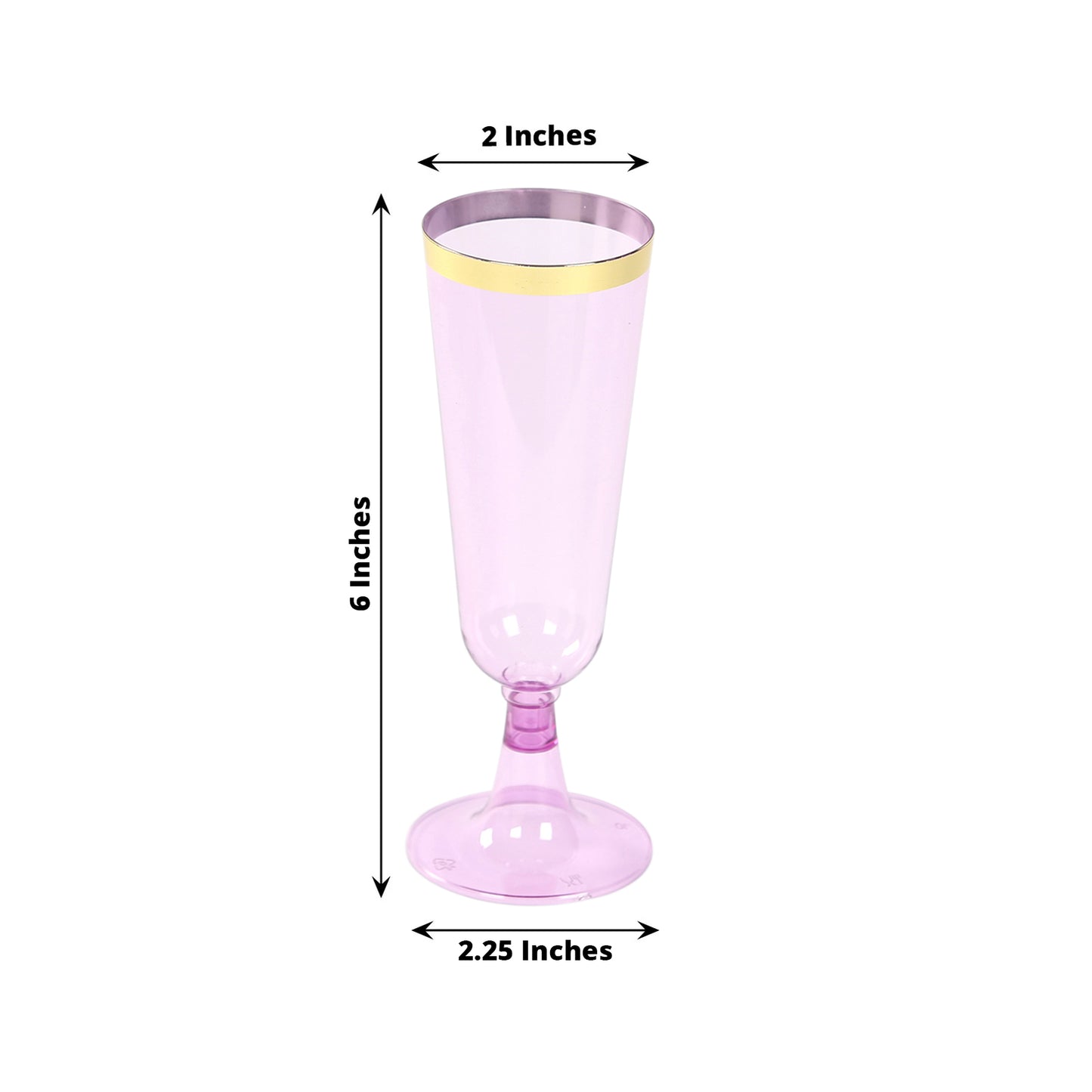 12 Pack Transparent Purple Disposable Champagne Flutes with Gold Rim, 5oz Plastic Toasting Cocktail Wine Glasses with Detachable Base - 6"