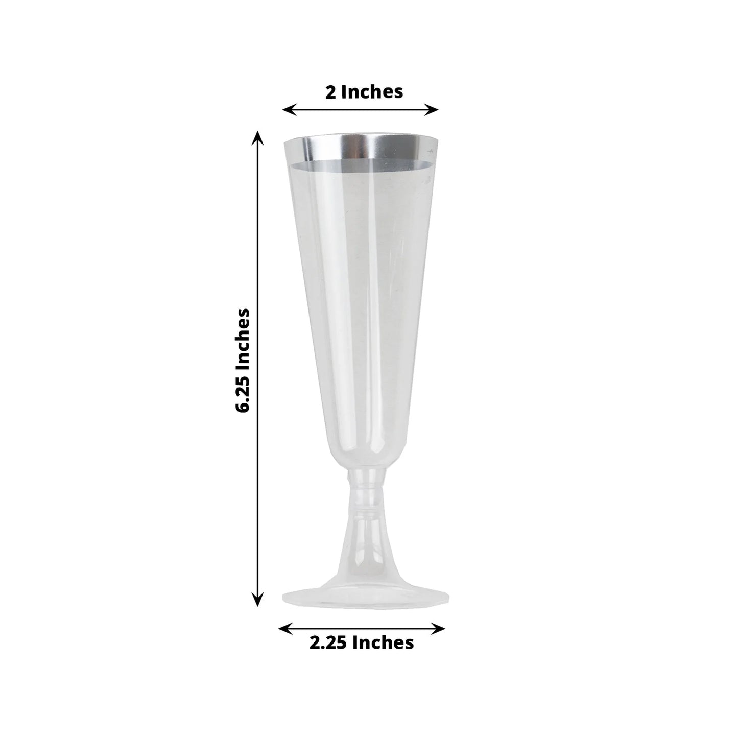 12 Pack Clear Disposable Champagne Flutes with Silver Rim, 5oz Transparent Plastic Toasting Cocktail Wine Glasses with Detachable Base - 6.25"