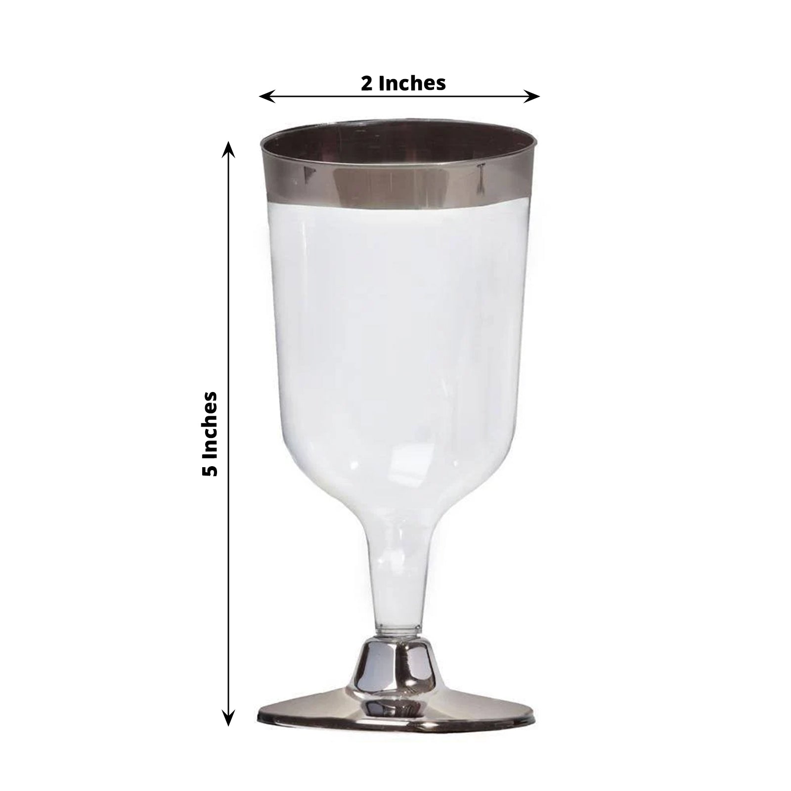 Set Of 12 Chrome Silver Rim Clear Plastic Wine Disposable Short Stem Glasses 6 Oz