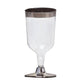 12 Pack | 6oz Chrome Silver Rim Clear Plastic Short Stem Wine Glasses, Disposable Party Cups