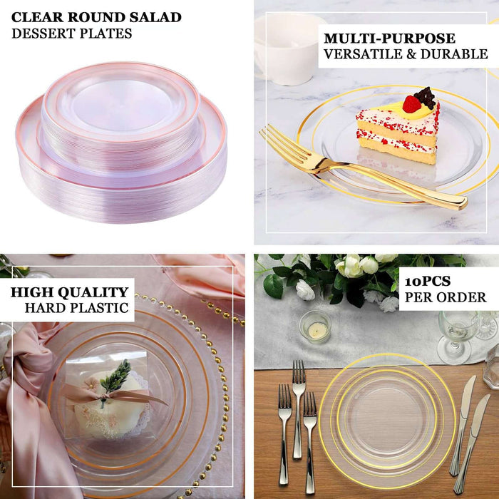 10 Pack | 10" Très Chic Gold Rim Clear Plastic Dinner Plates, Disposable Party Plates