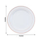 10 Pack | 8inch Très Chic Rose Gold Rim White Plastic Dessert Appetizer Plates, Salad Plates