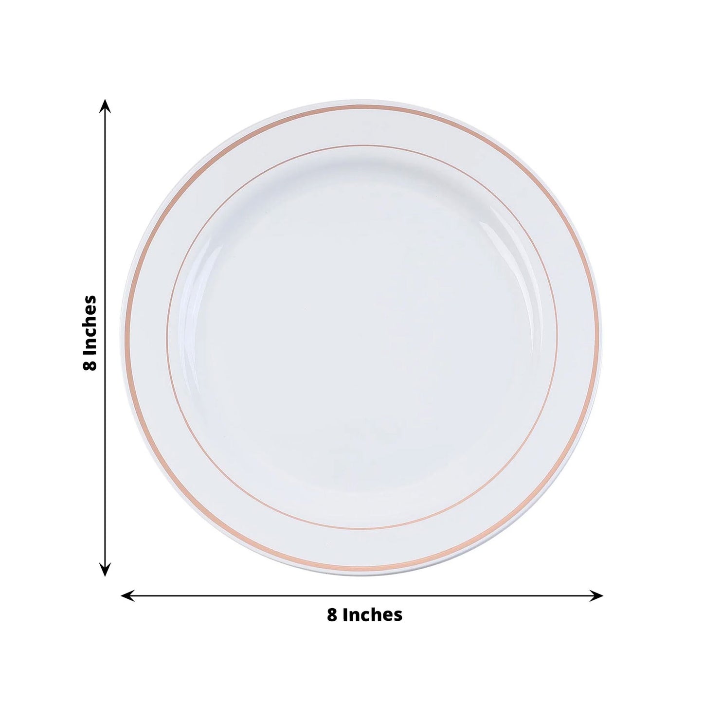 10 Pack | 8inch Très Chic Rose Gold Rim White Plastic Dessert Appetizer Plates, Salad Plates