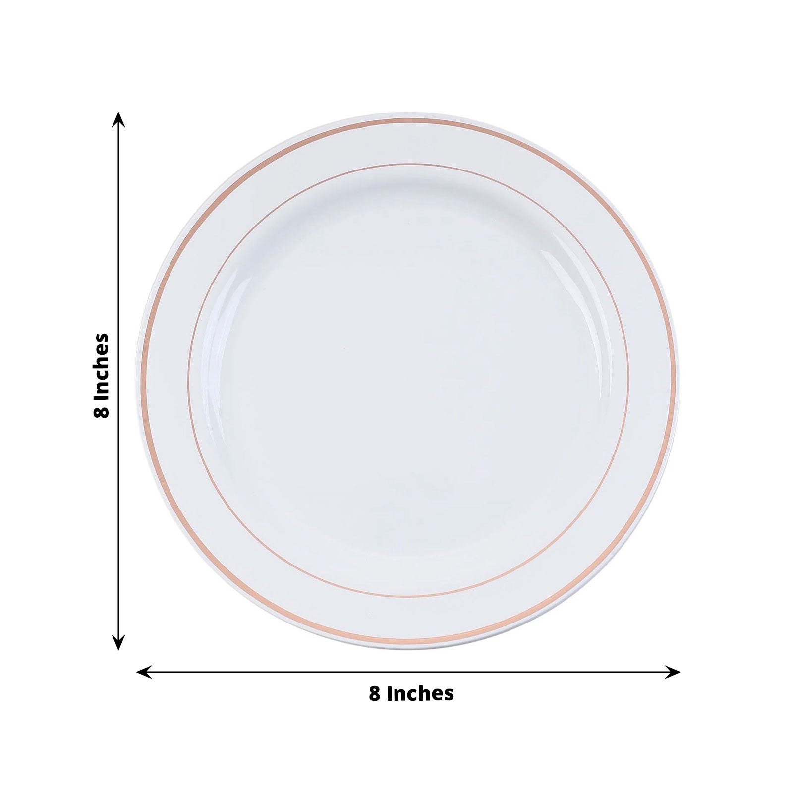 10 Pack | 8inch Très Chic Rose Gold Rim White Plastic Dessert Appetizer Plates, Salad Plates