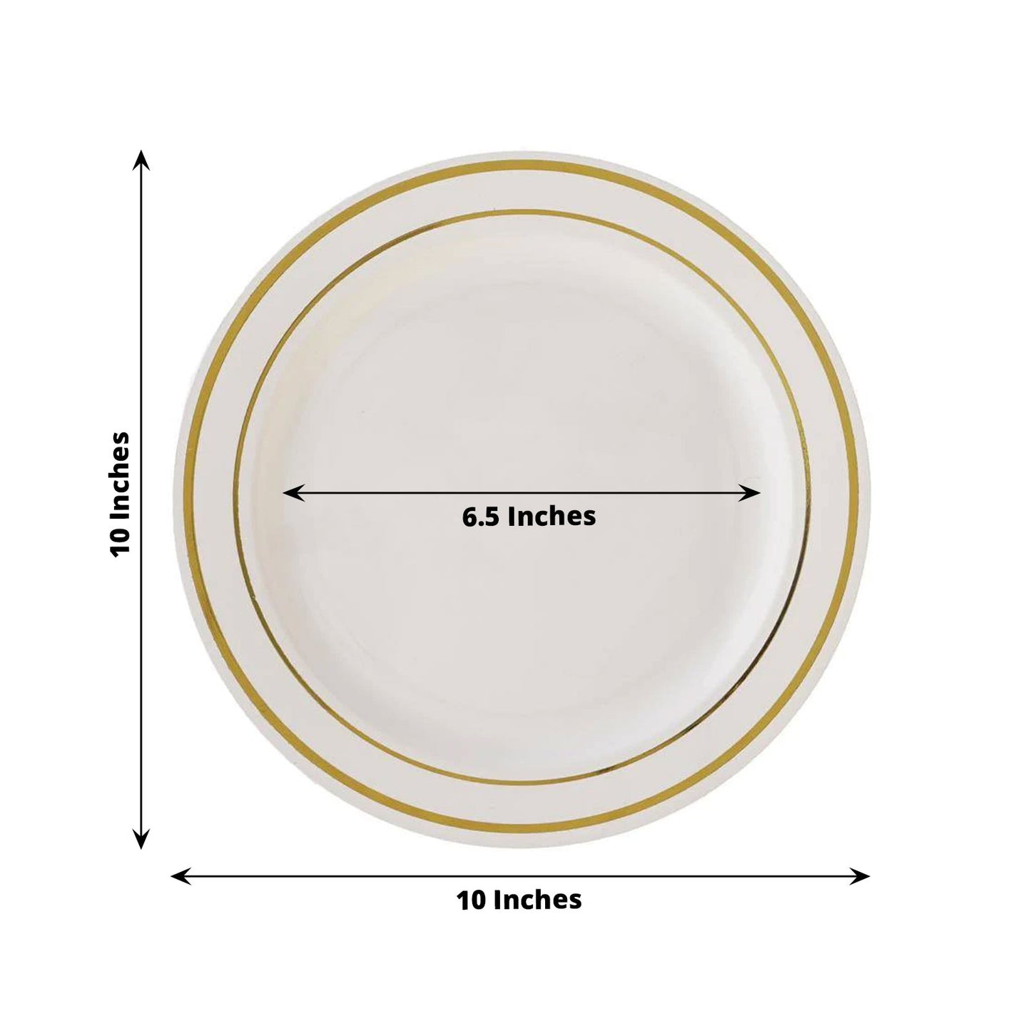 10 Pack Ivory Plastic Dinner Plates With Tres Chic Gold Rim 10 Inch Disposable