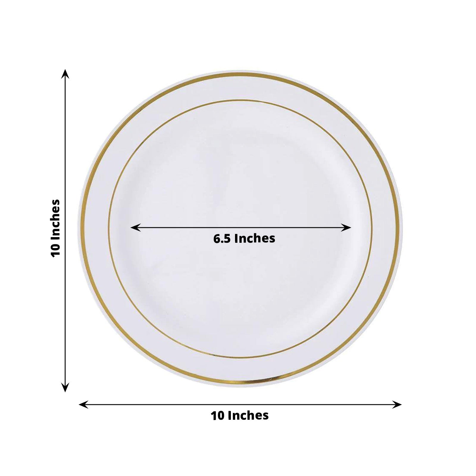 Disposable White Plastic Dinner Plates With Tres Chic Gold Rim 10 Inch 10 Pack