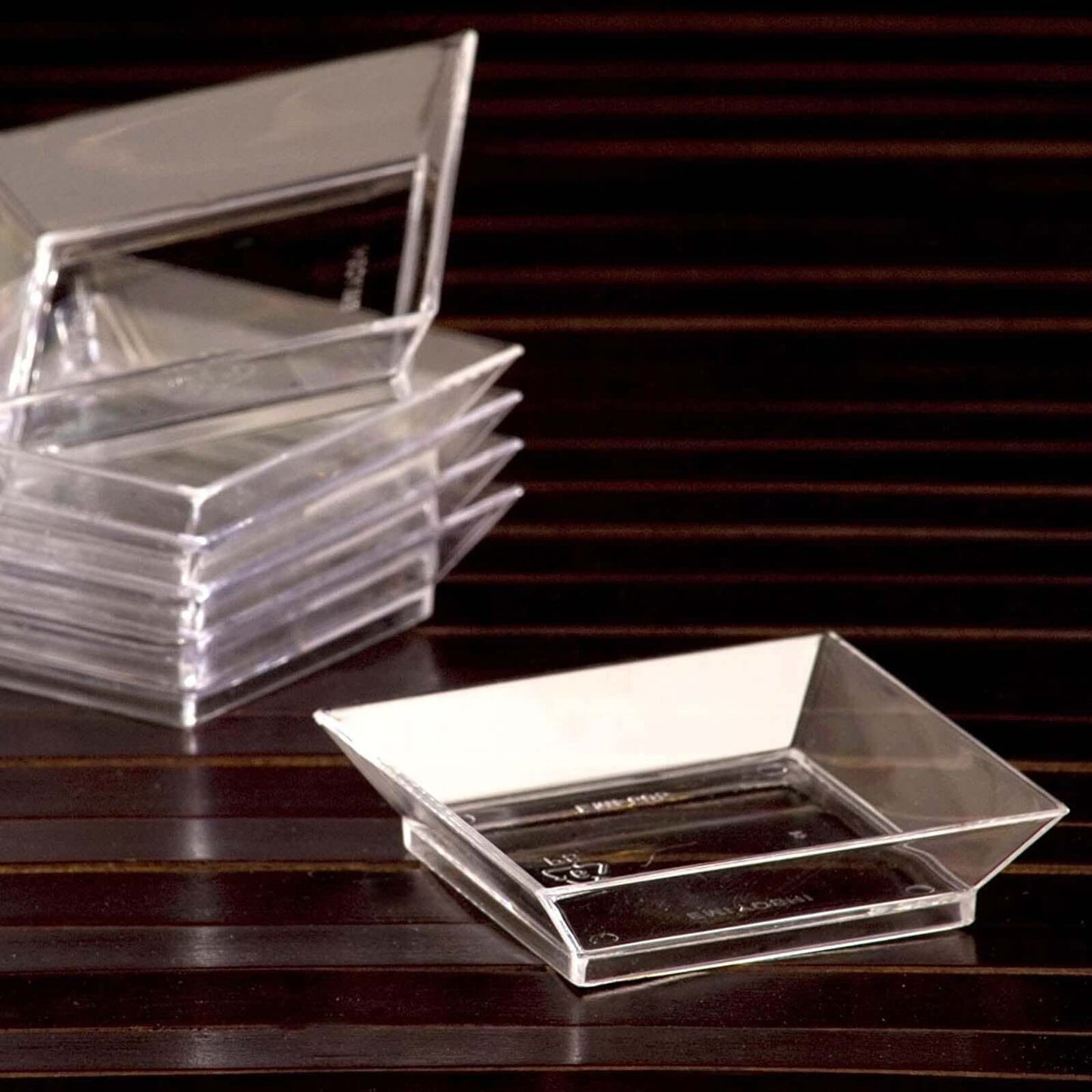 50-Pack Tapas Plates 3.5" Sleek Square Design, Clear Plastic – Disposable Appetizer & Dessert Plates