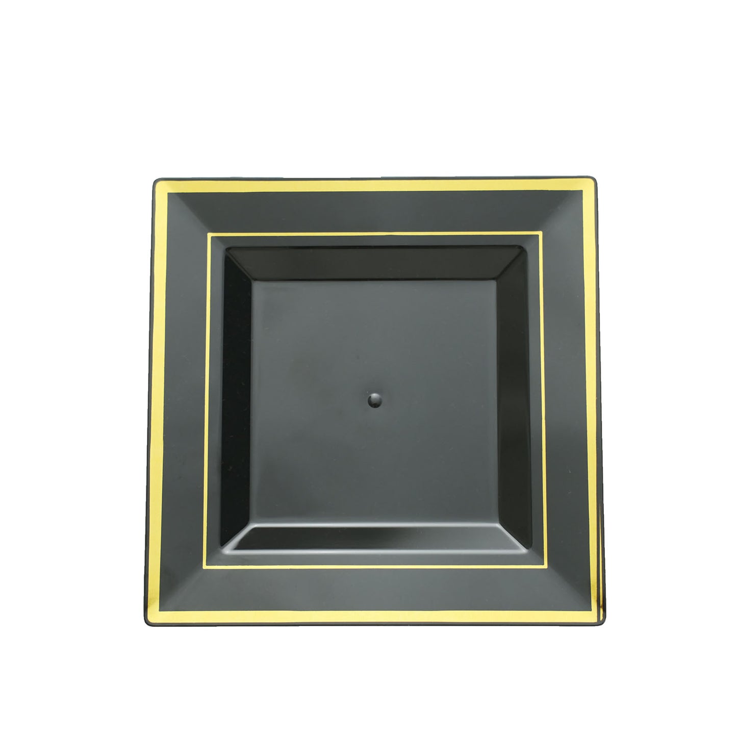 10 Pack | 7" Gold Trim Black Square Plastic Salad Dessert Plates