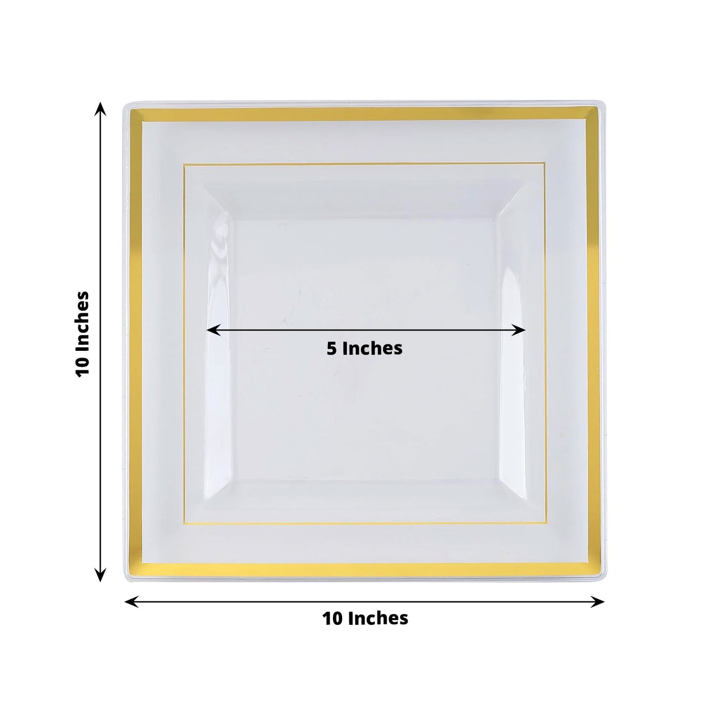 10 Pack - 10inch Gold Trim Clear Square Plastic Disposable Dinner Plates