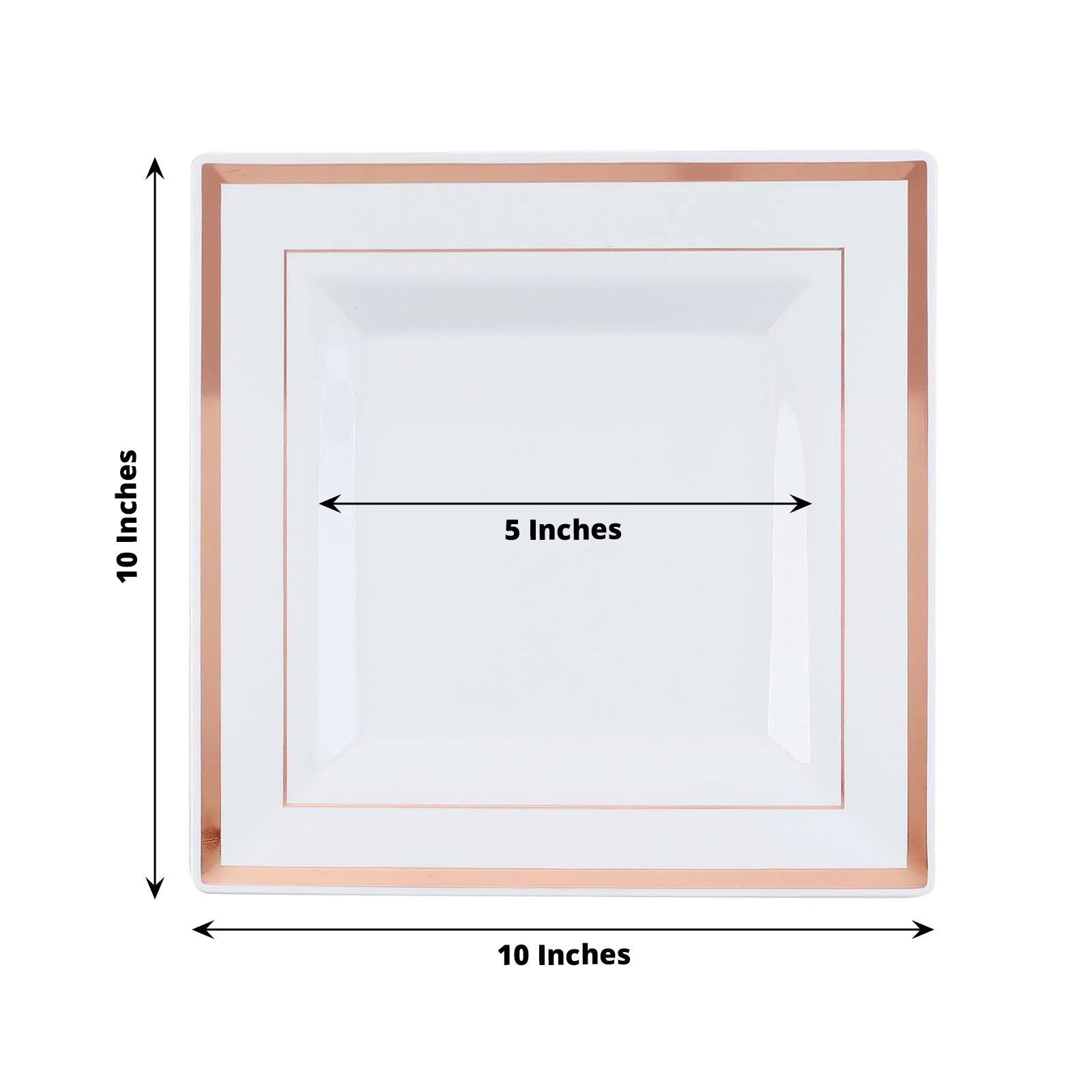 10 Pack - 10inch Rose Gold Trim White Square Plastic Disposable Dinner Plates