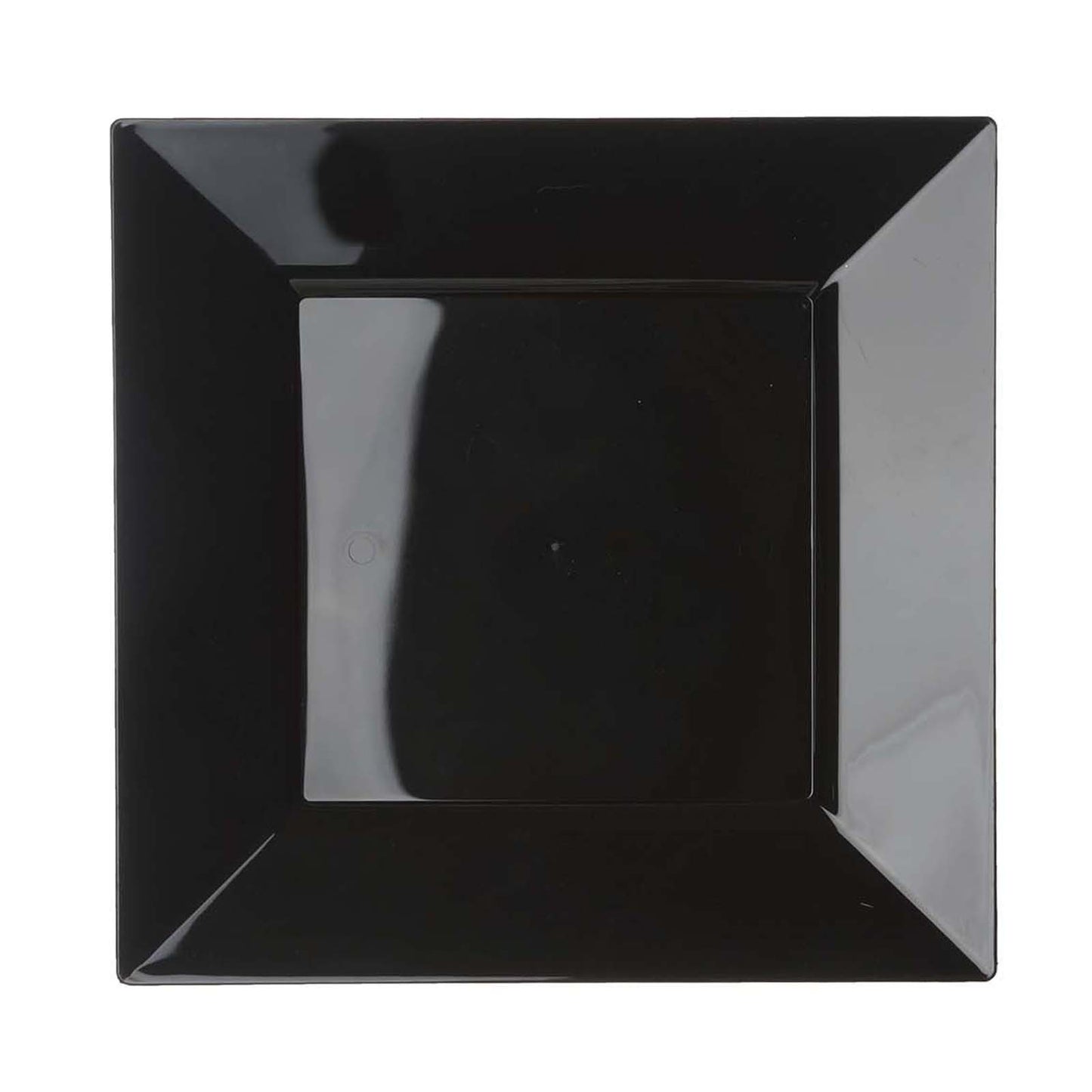 10 Pack - 10" Modern Black Square Plastic Disposable Dinner Plates With Glossy Finish