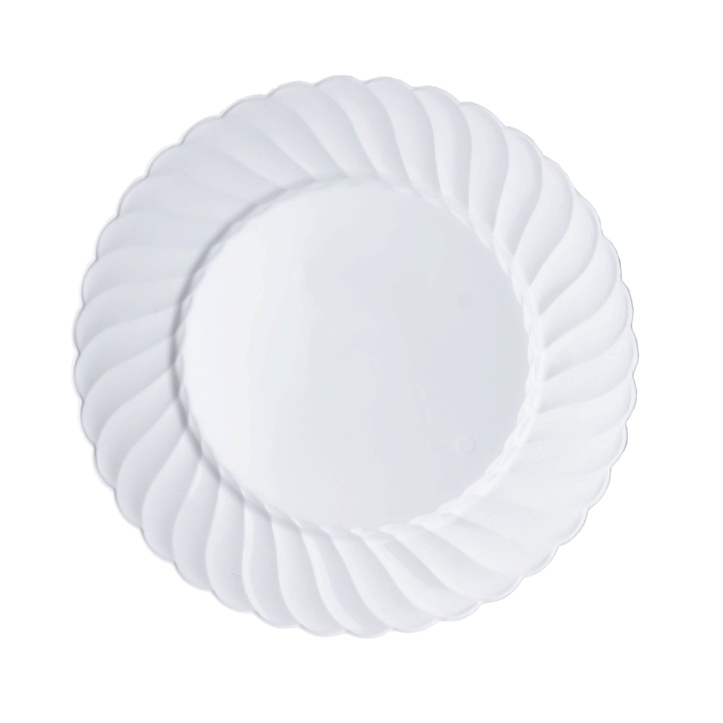 12 Pack | 6" White Flair Rim Plastic Dessert Appetizer Plates, Round Disposable Salad Plates