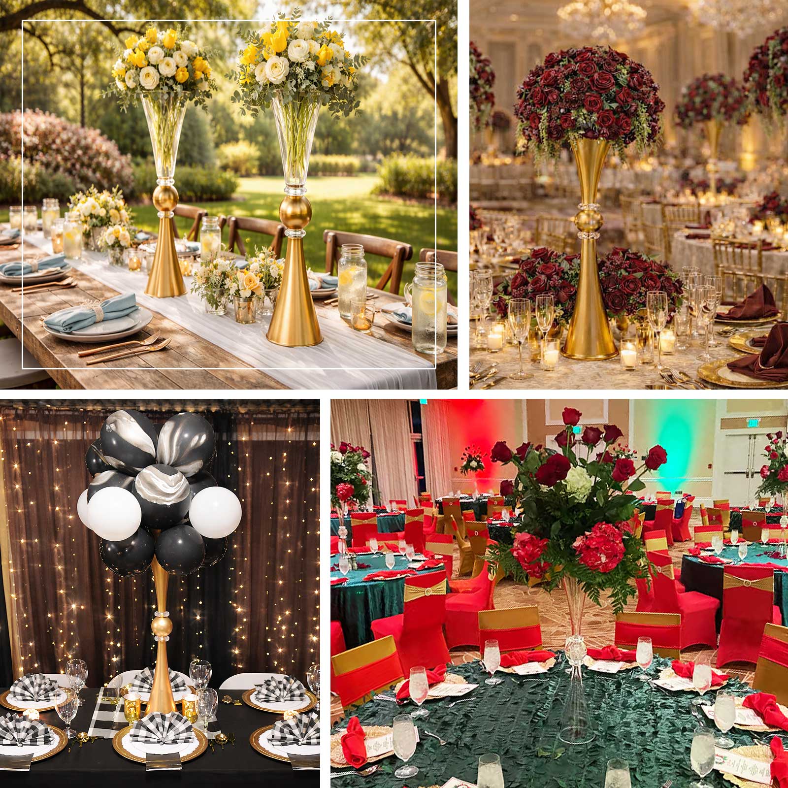 Crystal Embellishment Trumpet Flower Vase, Reversible Plastic Table Centerpiece