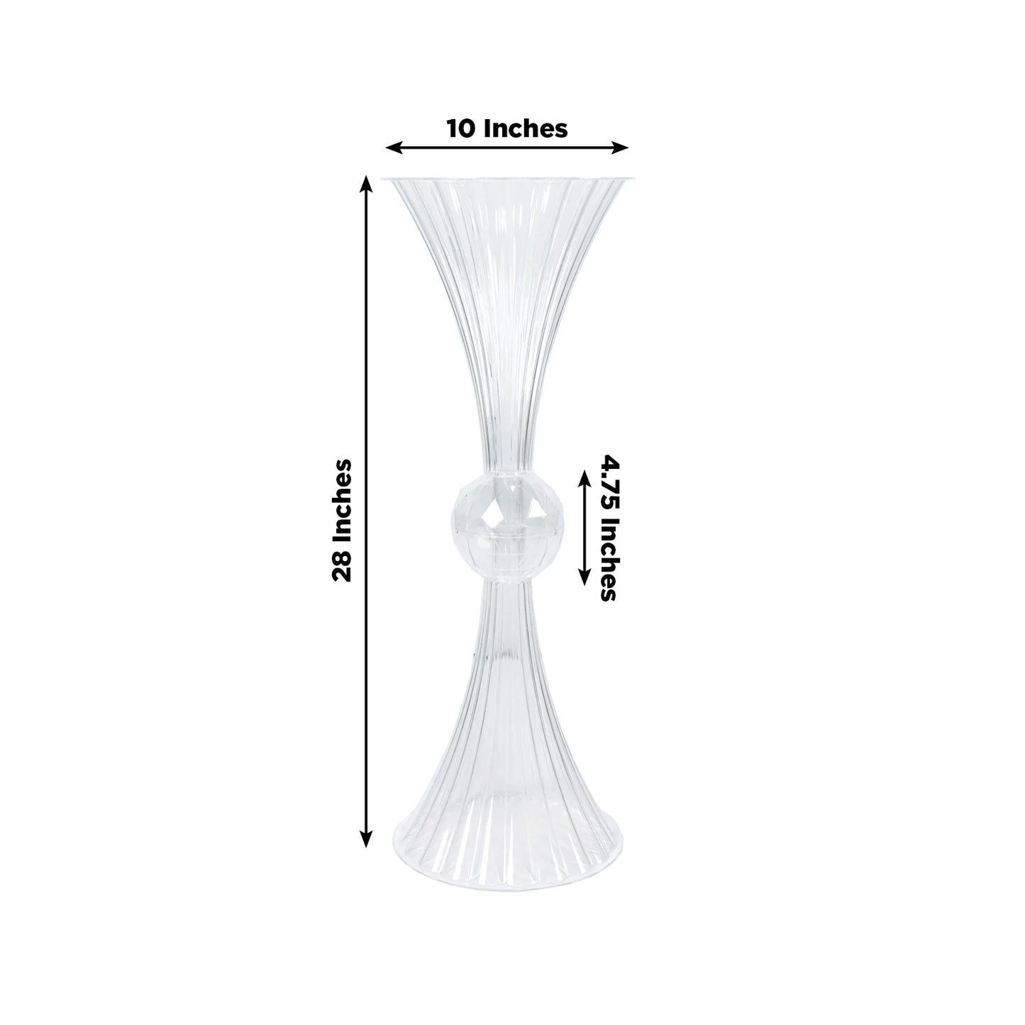 4 Pack Clear Ribbed Acrylic Trumpet Vases – 28" Reversible Flower Centerpiece with Crystal Ball Accent