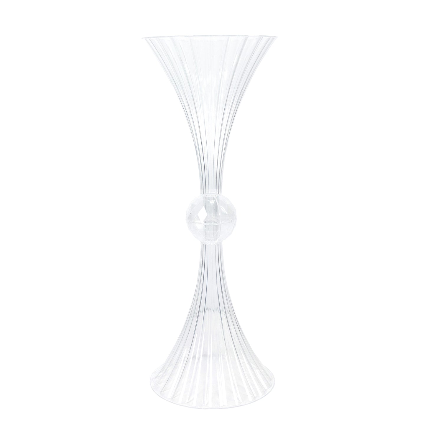 4 Pack Clear Ribbed Acrylic Trumpet Vases – 32" Reversible Flower Centerpiece with Crystal Ball Accent