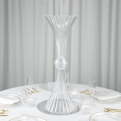 32" Clear Ribbed Acrylic Trumpet Vases for Modern Event Displays