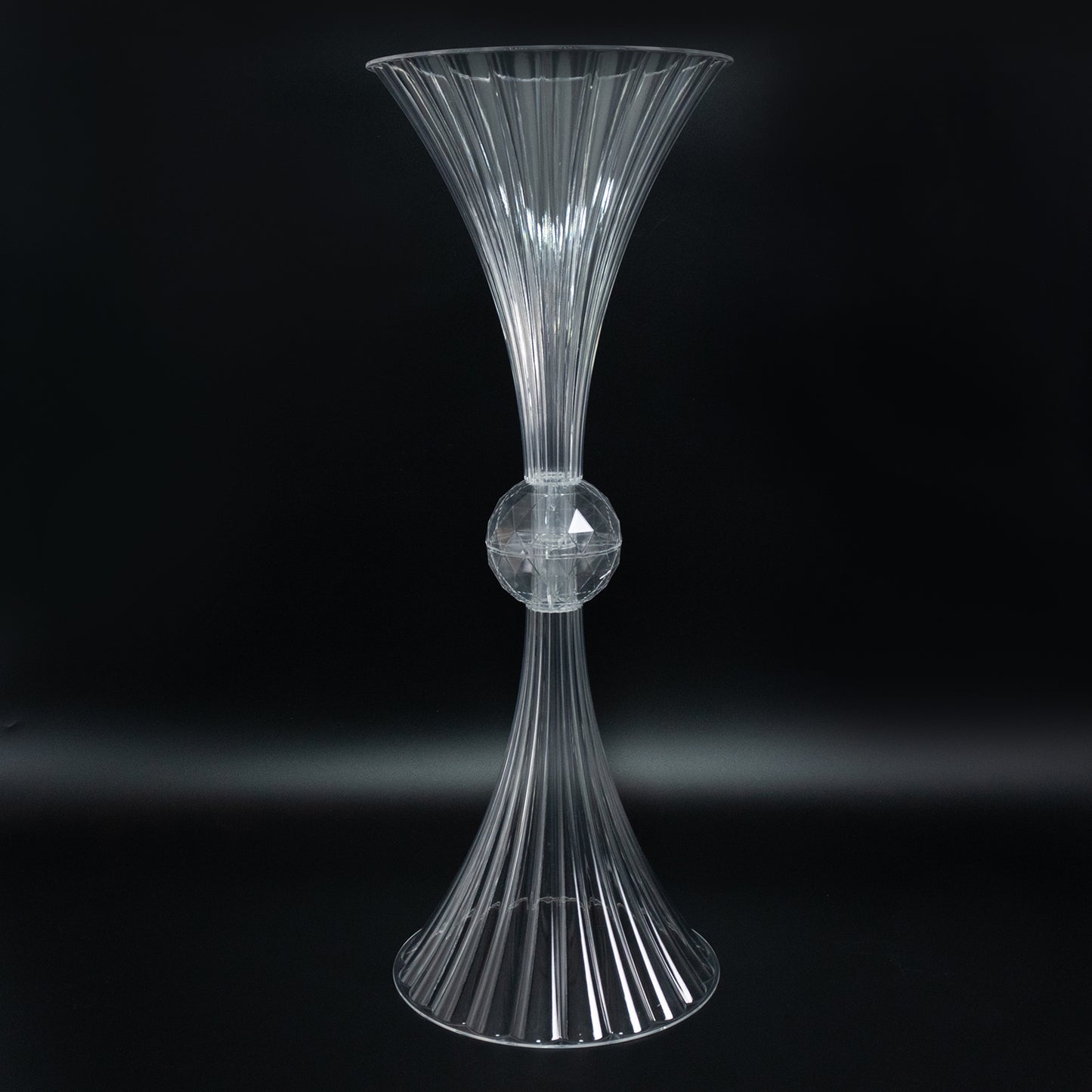 4 Pack Clear Ribbed Acrylic Trumpet Vases – 32" Reversible Flower Centerpiece with Crystal Ball Accent