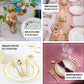 Metallic rose gold disposable cutlery set on a decorative table setting.