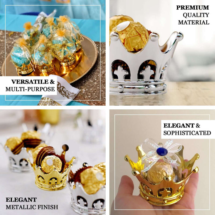 Silver mini crown party favor containers for candy treats, 12 pack.