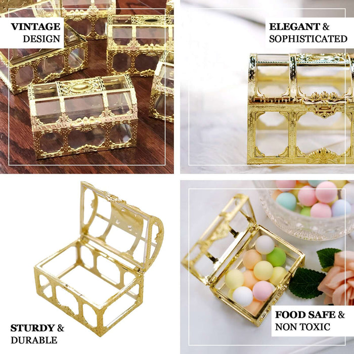 12 Pack | Gold Treasure Chest Party Favor Candy Boxes, Treat Gift Box - 3.5"