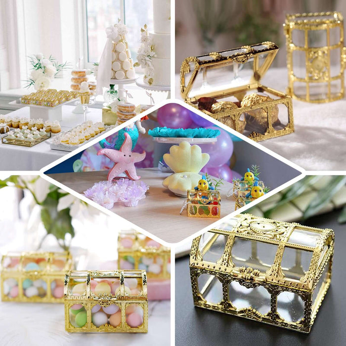 12 Pack | Gold Treasure Chest Party Favor Candy Boxes, Treat Gift Box - 3.5"