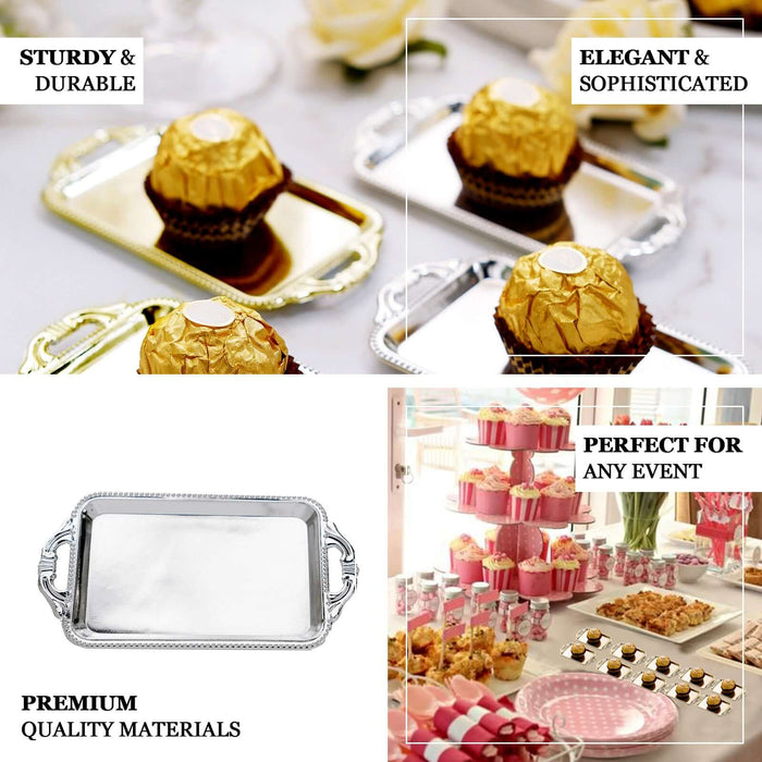 12 Pack | 4" Silver Rectangular Mini Party Favor Candy Tray Treat Gift Display Serving Plate