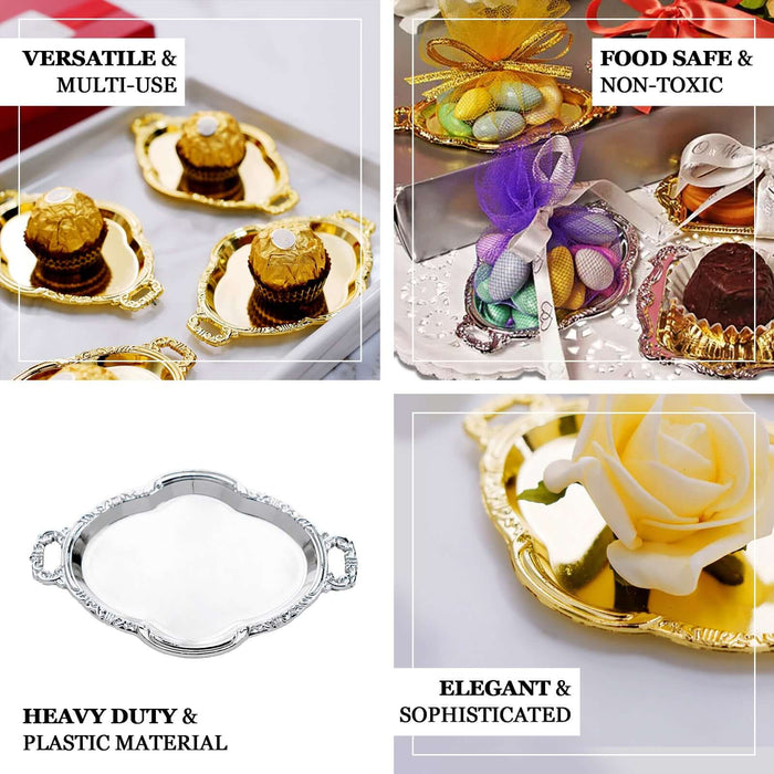 12 Pack | Gold Oval Baroque Mini Party Favor Candy Tray Treat Gift Display Serving Plate - 4.5"