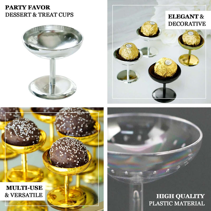 12 Pack | Black 2" Party Favor Dessert Cup Candy Dishes, Mini Treat Pedestal Stands