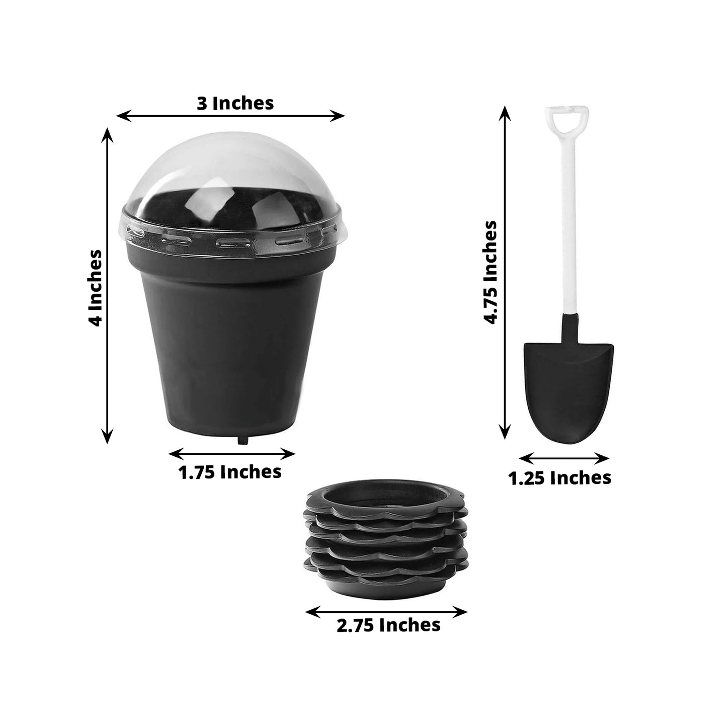 12 Pack | 6oz Black Small Favor Jars Succulent Planter Pots Ice Cream Dessert Cups with Accessories