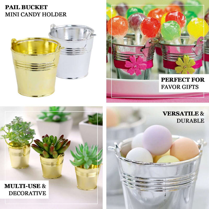 12 Pack | Gold Pail Bucket Party Favor Candy Gift Boxes | Mini Planter - 2"