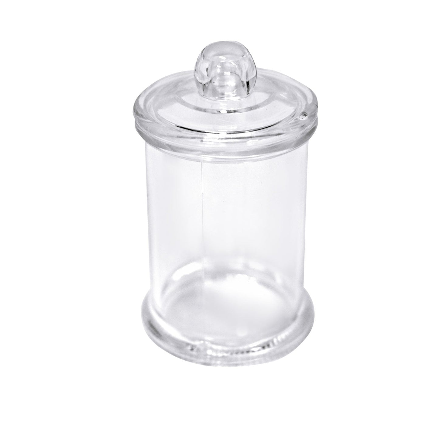 Clear plastic candy jar with lid, perfect for party favors or goodie containers.