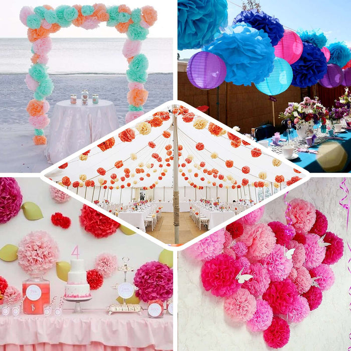 6 Pack 8" White Tissue Paper Pom Poms Flower Balls, Ceiling Wall Hanging Decorations