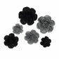 Pack of 6 black and charcoal gray peony artificial flowers, assorted sizes.