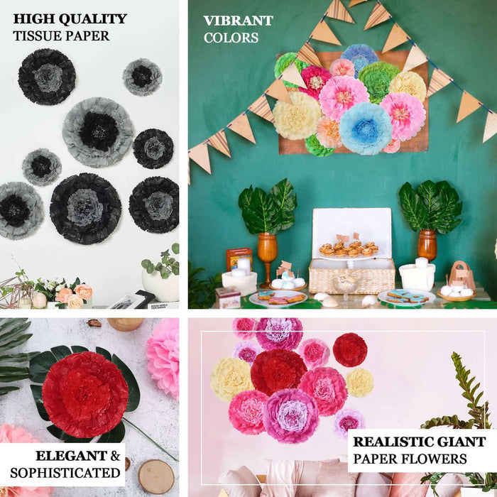 6 Multi Size Pack | Carnation Mint Green Dual Tone 3D Wall Flowers Giant Tissue Paper Flowers - 12",16",20"