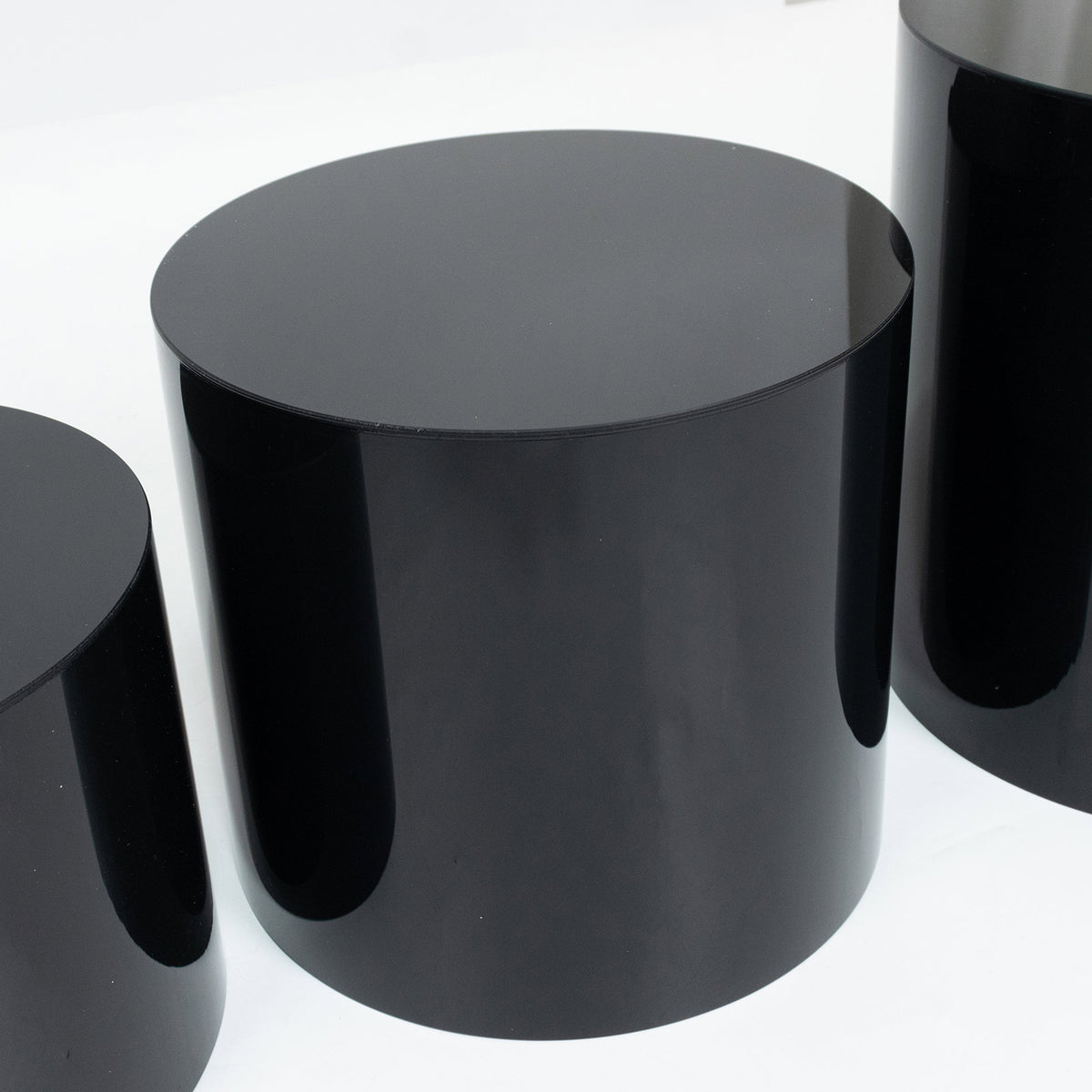 Set of 5 Acrylic Cake Stands Cylinder Design Round Black - Display Risers for Events 8.5", 9", 10", 