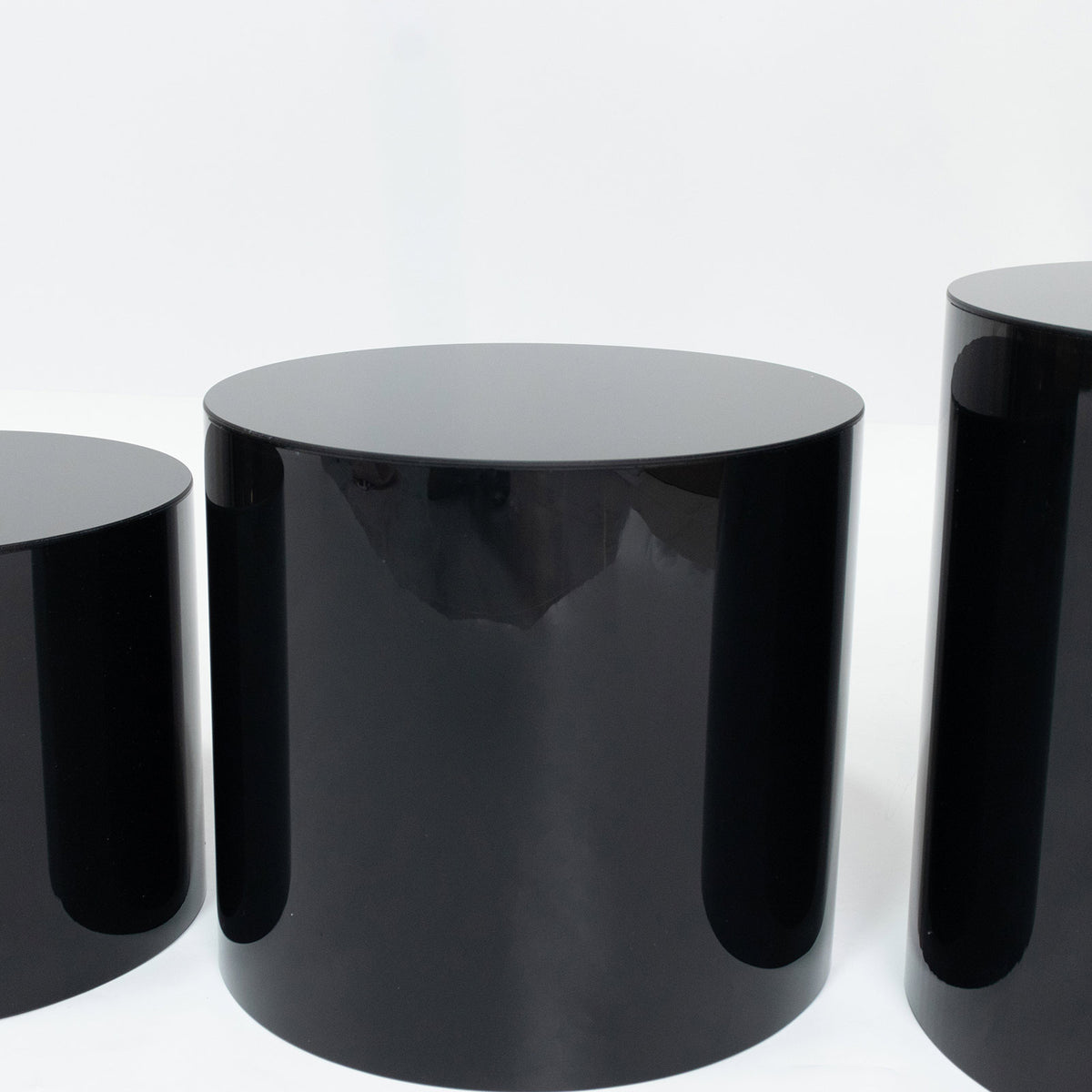 Set of 5 Acrylic Cake Stands Cylinder Design Round Black - Display Risers for Events 8.5", 9", 10", 