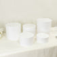 White acrylic cake stands set of 5, cylinder design, for event displays.