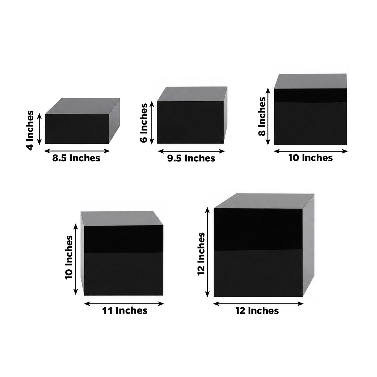 Set of 5 Square Acrylic Cake Risers, Black Dessert Display Stands for Buffets & Events – 4"-12" Tall