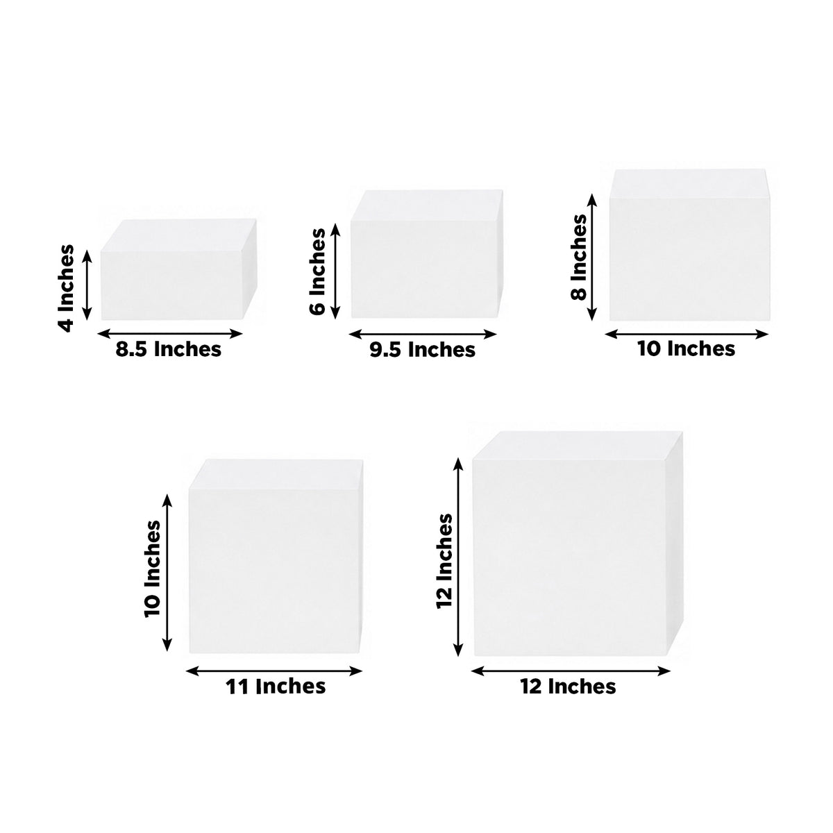 Set of 5 Square Acrylic Cake Risers, White Dessert Display Stands for Buffets & Events – 4"-12" Tall