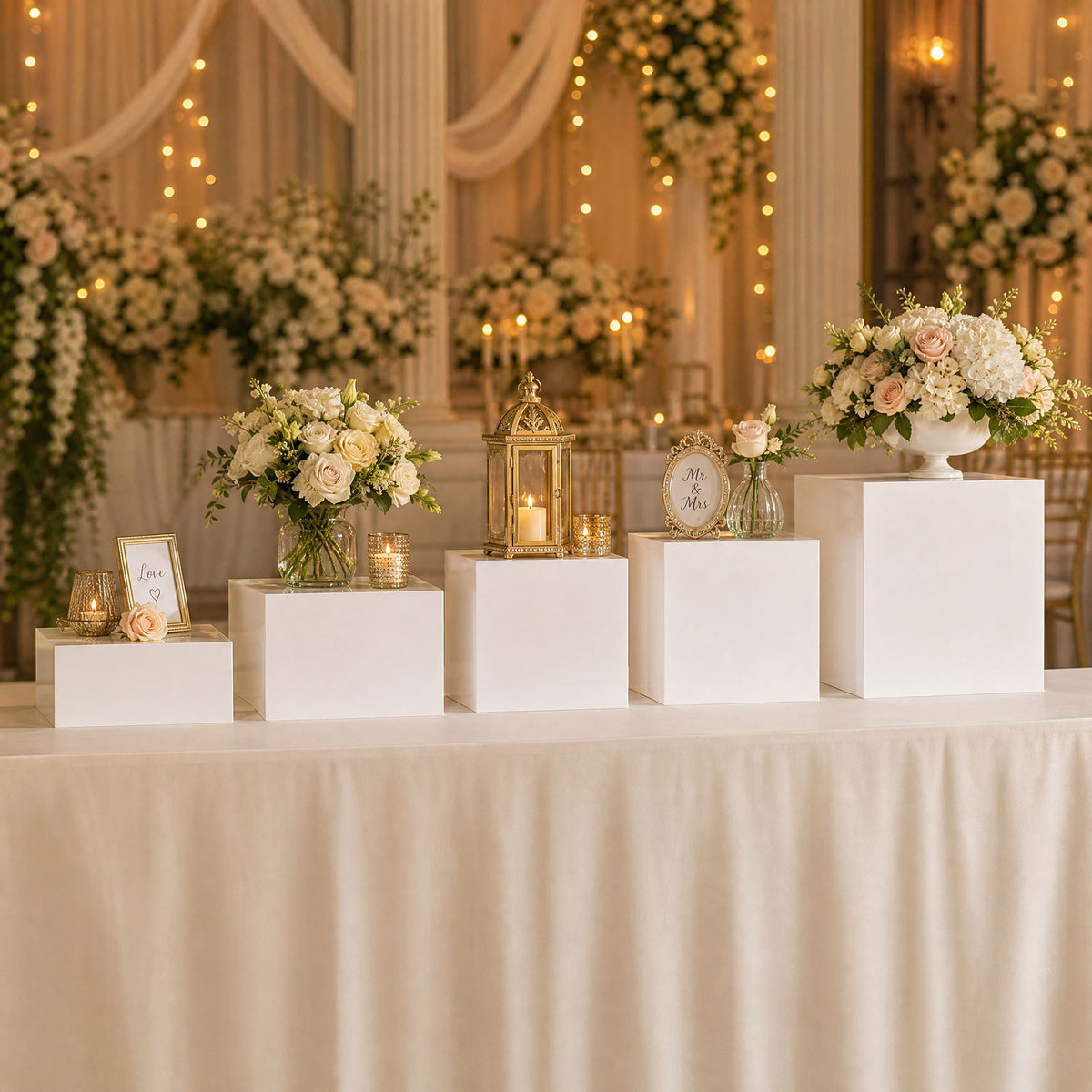 Set of 5 Square Acrylic Cake Risers, White Dessert Display Stands for Buffets & Events – 4"-12" Tall