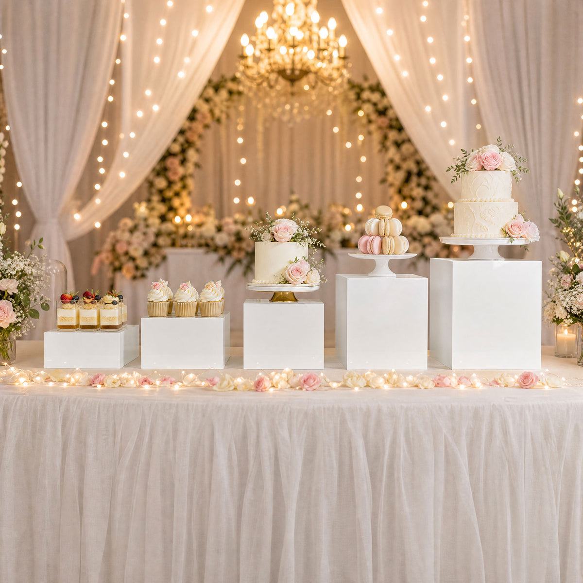 Set of 5 Square Acrylic Cake Risers, White Dessert Display Stands for Buffets & Events – 4"-12" Tall