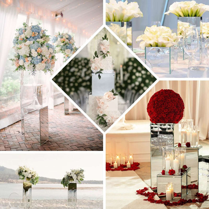 Clear acrylic pedestal risers for elegant floral displays and decor.