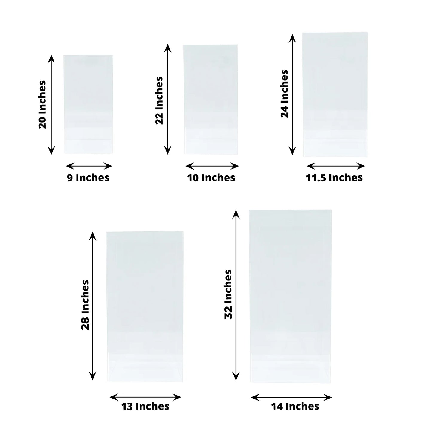 Clear acrylic pedestal stands set of 5 for retail and event décor.