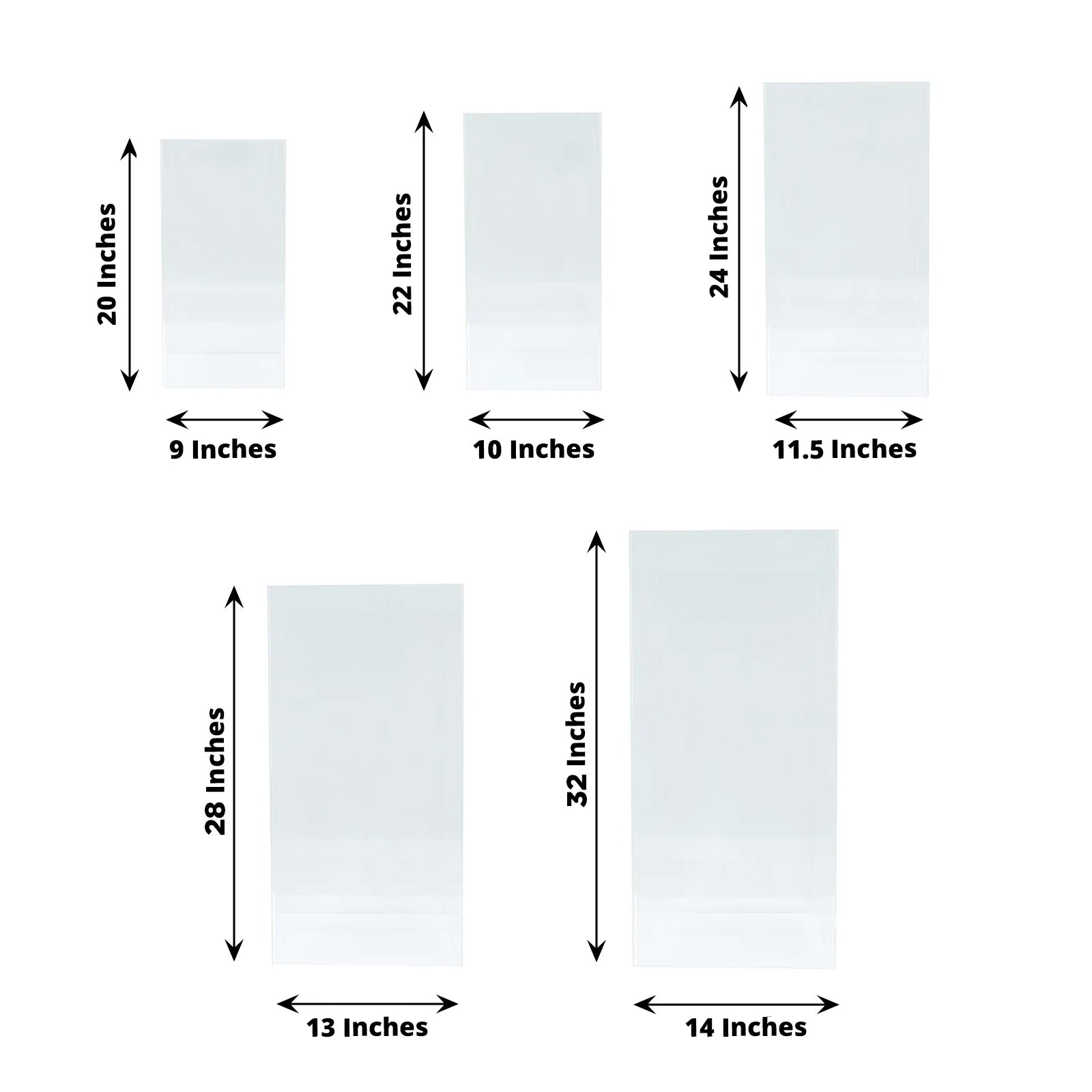 Clear acrylic pedestal stands set of 5 for retail and event décor.