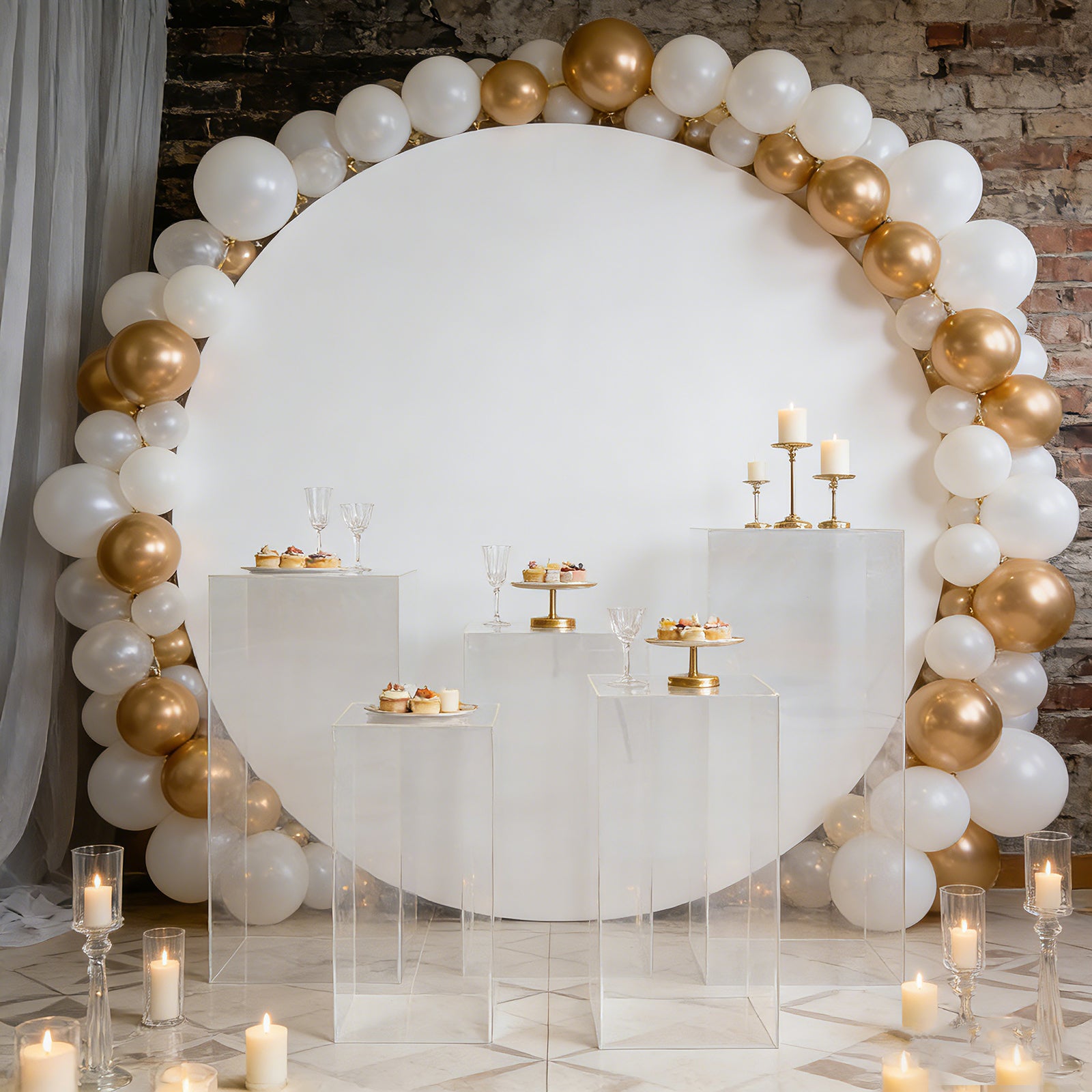Clear acrylic pedestal stands for display, perfect for events and parties.