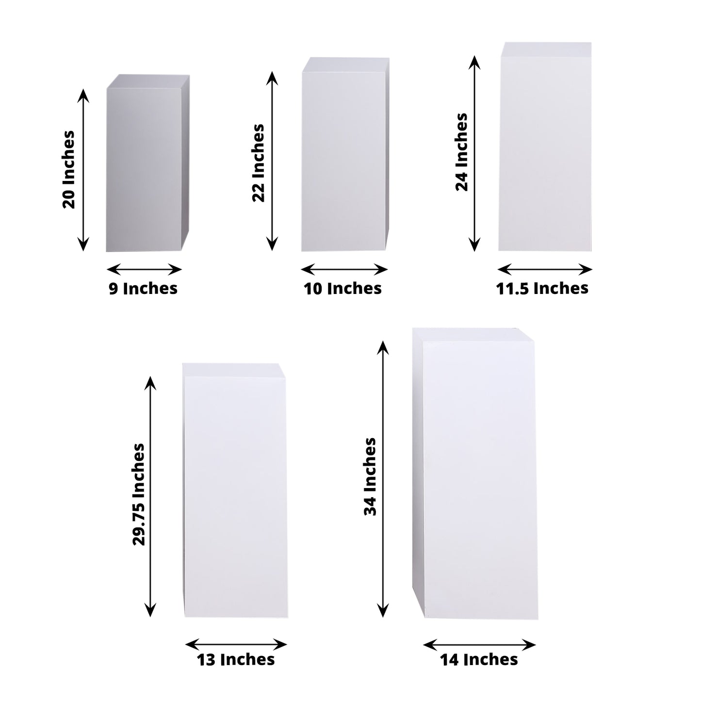 Set of 5 White Metal Rectangular Prop Pedestal Stands Backdrop Decor, Plinth Pillar Display Boxes