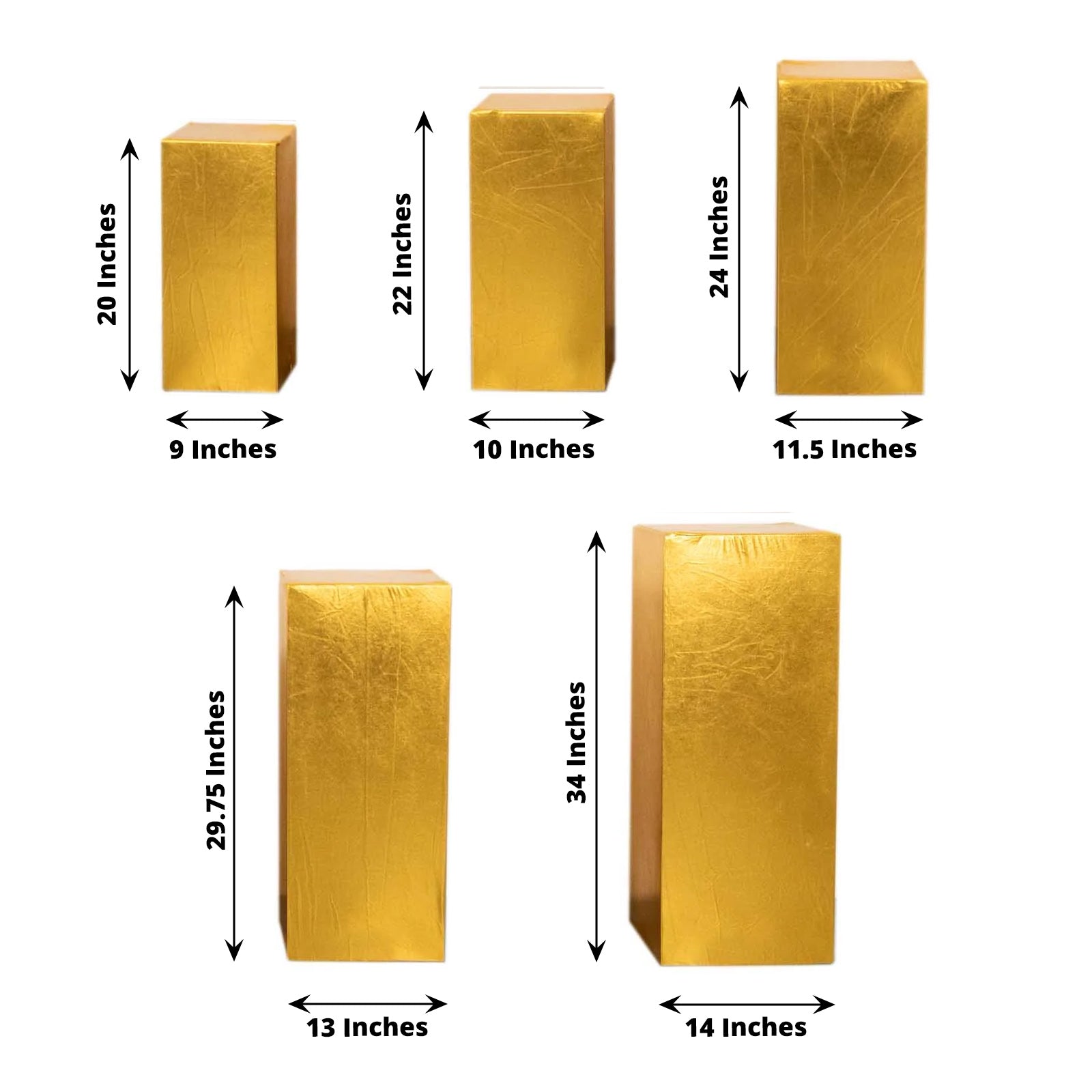Metallic gold pedestal stand covers in various sizes.