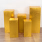 Set of 5 metallic gold pedestal stand covers for events and displays.